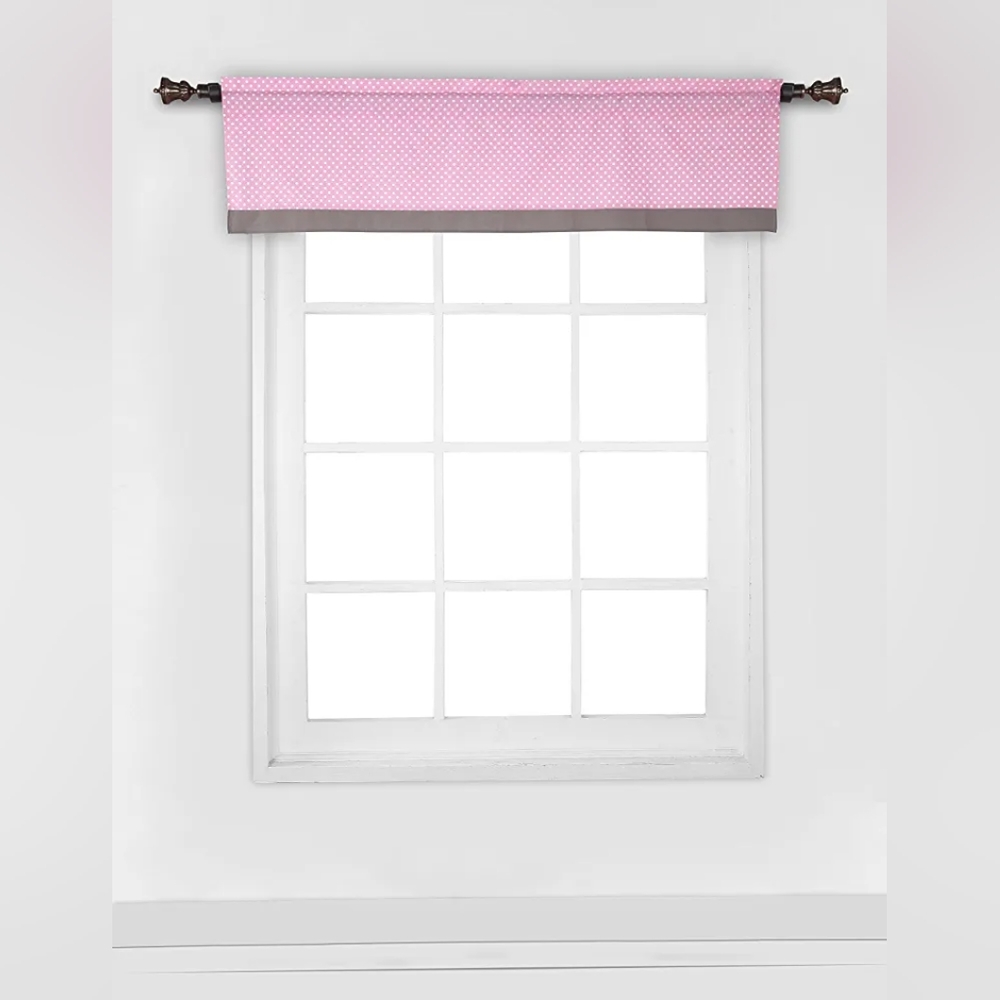 NEW Bacati - Elephants Pink/Grey Window Valance | Baby Girl Nursery Polka Dots